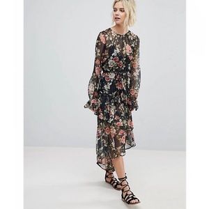 Rahi Cali Floral Print Asymmetrical Ruffle Dress